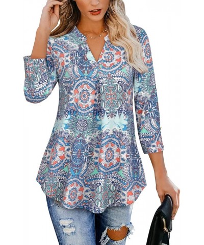 Women's Tops 3/4 Sleeve Casual V Neck Tunic Blouse Shirt Multi-blue $9.46 Tops