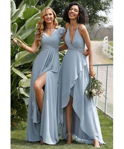 Bridesmaid Dresses for Women with Slit Long A Line Chiffon V Neck Sleeves Bridesmaid Dress for Wedding 2024 Plum $31.85 Dresses