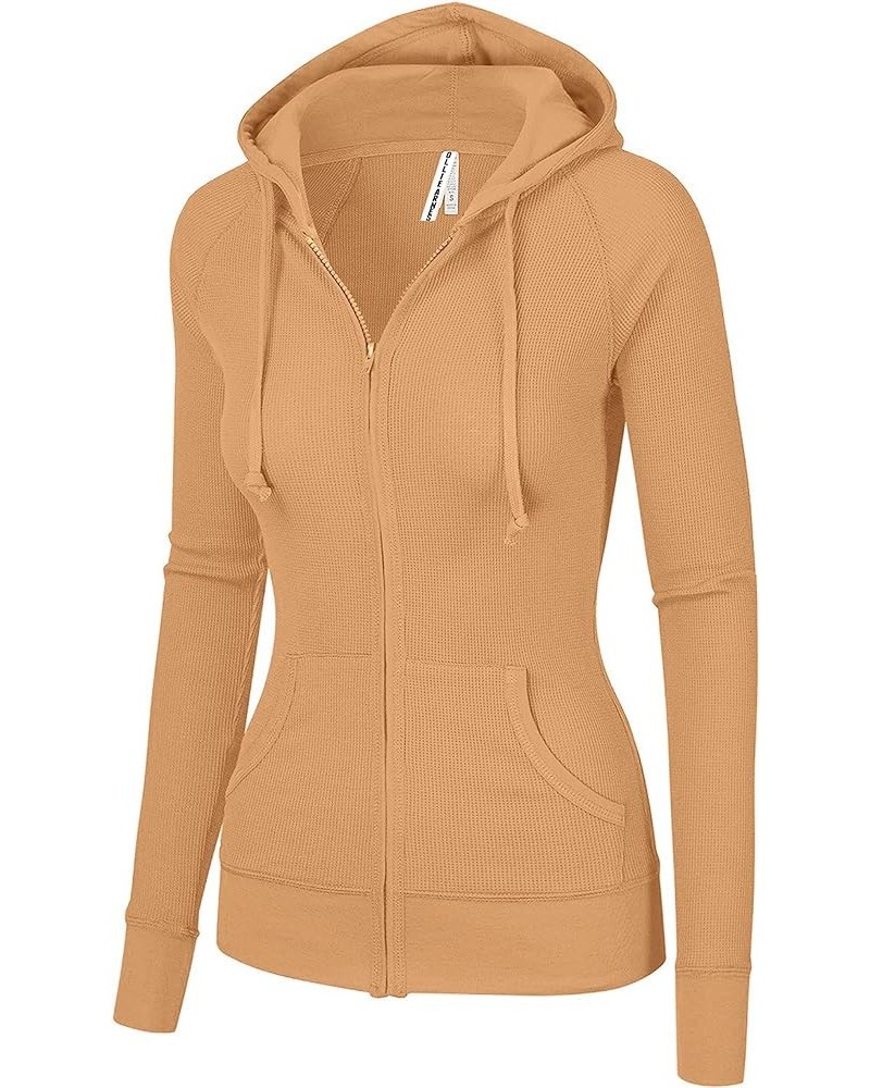 Women's Thermal Long Hoodie Zip Up Jacket Sweater Tops Thermal_oatmeal $11.75 Hoodies & Sweatshirts