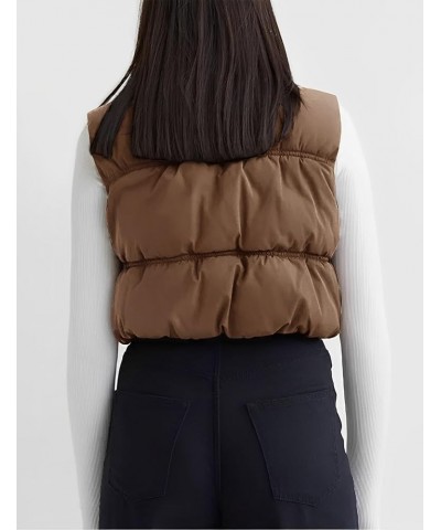 Women's Cropped Puffer Vest Zip Up Stand Collar Winter Lightweight Sleeveless Padded Coat Warm Jacket with Pockets Brown $11....