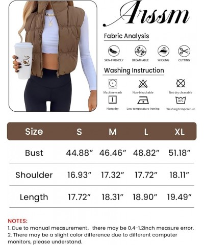 Women's Cropped Puffer Vest Zip Up Stand Collar Winter Lightweight Sleeveless Padded Coat Warm Jacket with Pockets Brown $11....