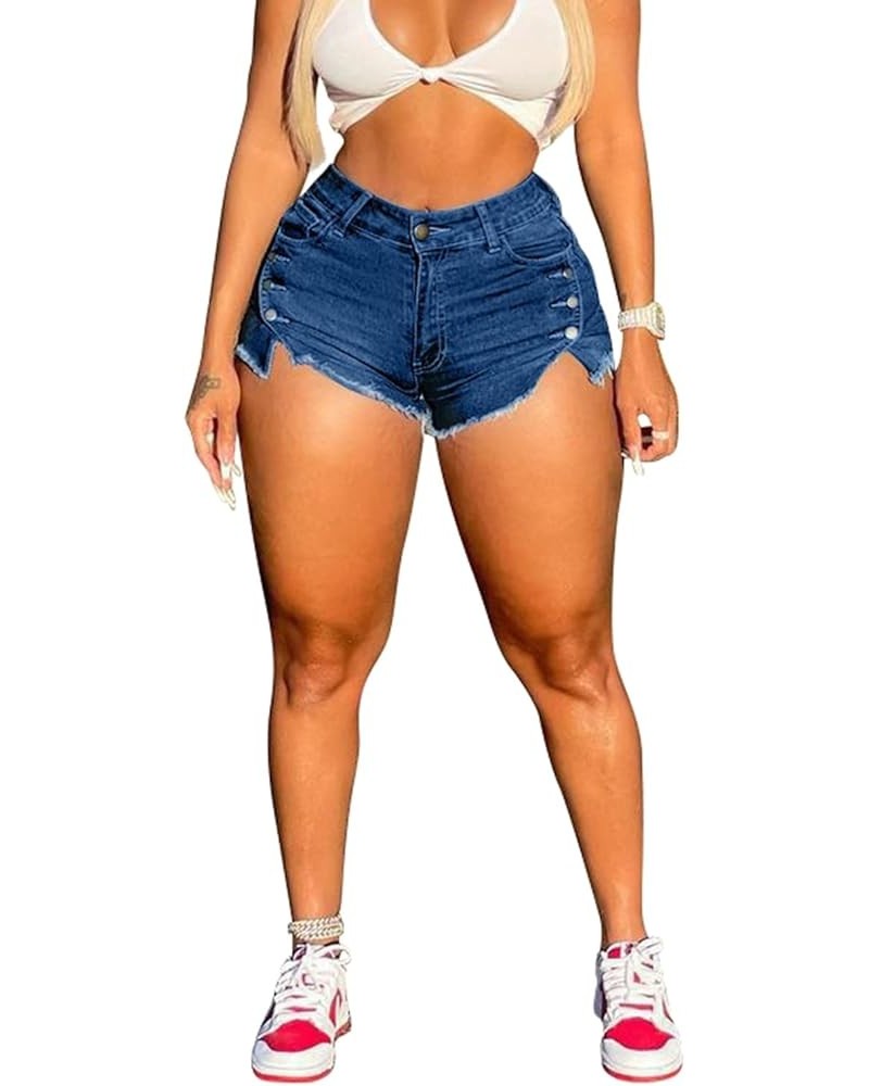 High Waisted Womens Jean Shorts for Summer, Casual Summer Stretchy Frayed Raw Hem Teen Girls Denim Shorts D-blue $16.49 Shorts