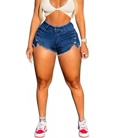 High Waisted Womens Jean Shorts for Summer, Casual Summer Stretchy Frayed Raw Hem Teen Girls Denim Shorts D-blue $16.49 Shorts