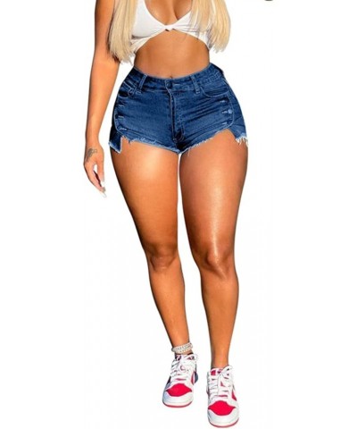 High Waisted Womens Jean Shorts for Summer, Casual Summer Stretchy Frayed Raw Hem Teen Girls Denim Shorts D-blue $16.49 Shorts