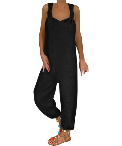 Women's Casual Jumpsuit 2023 Bohemian Art Loose Casual Large Linen Suspender Pants Jumpsuits Casual Jumpsuit Black $9.79 Over...