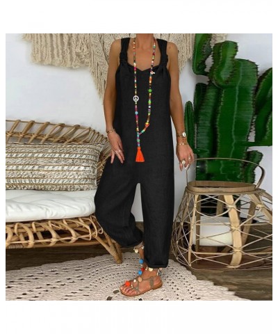 Women's Casual Jumpsuit 2023 Bohemian Art Loose Casual Large Linen Suspender Pants Jumpsuits Casual Jumpsuit Black $9.79 Over...