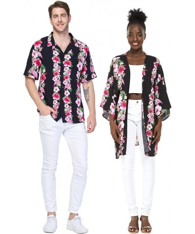 Matchable Couple Hawaiian Luau Shirt or Kimono in Pink Black Hibiscus Vine Women Women Pink Black Hibiscus Vine $21.32 Swimsuits