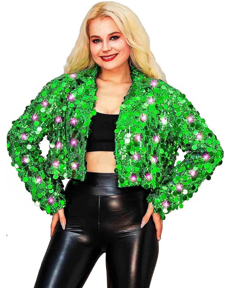 Light up Dots Sequin Jackets Sparkly Disco Long Sleeve Shiny Shrug Cropped Blazer Jacket for Women C-green $18.48 Blazers