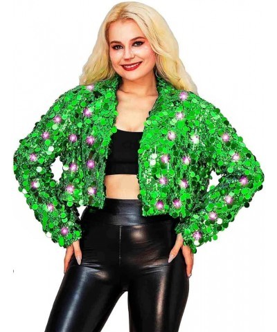 Light up Dots Sequin Jackets Sparkly Disco Long Sleeve Shiny Shrug Cropped Blazer Jacket for Women C-green $18.48 Blazers