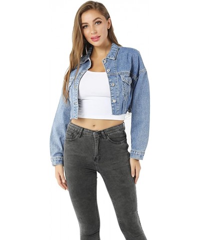 Women's Cropped Ripped Distressed Denim Jacket Casual Button Down Loose Jeans Coat Fringe with Frayed Hem Denim Blue $22.95 J...