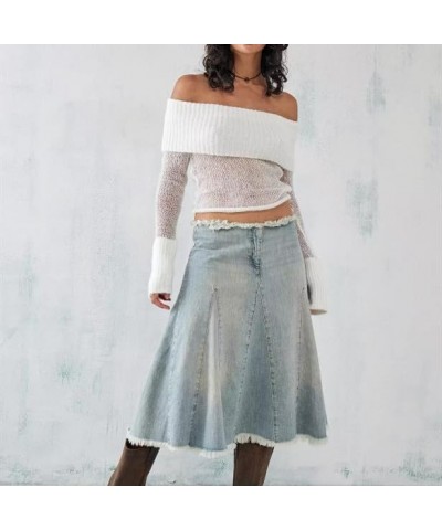 Y2k Off Shoulder Sweaters for Women Sexy Fitted Knitted Shirts Going Out Fall Pullover Sweater Streetwear 04-sheer White $12....