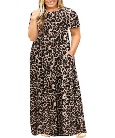 Women's Plus Size Short Sleeve Loose Plain Casual Long Maxi Dresses with Pockets 02-spotted Pattern Leopard $14.75 Dresses