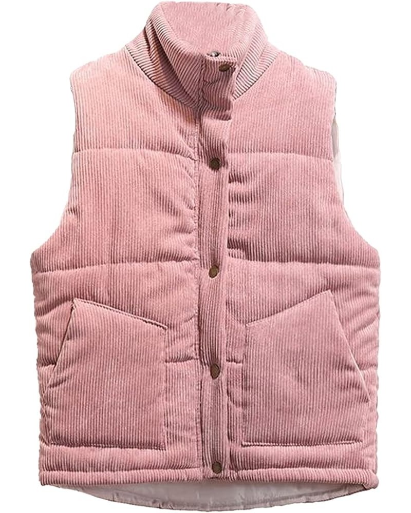 Women's Casual Corduroy Puffer Vest Stand Collar Sleeveless Zip Up Outwear Padded Gilet with Pockets Pink $22.73 Vests