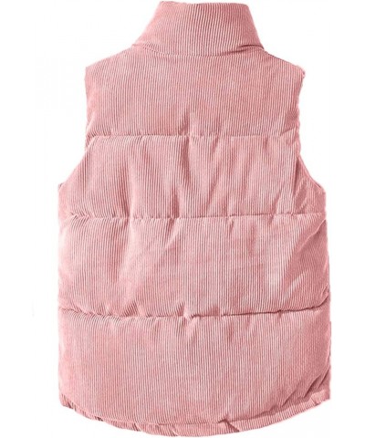 Women's Casual Corduroy Puffer Vest Stand Collar Sleeveless Zip Up Outwear Padded Gilet with Pockets Pink $22.73 Vests