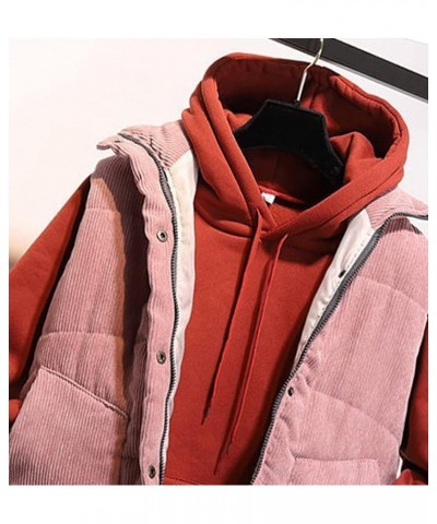 Women's Casual Corduroy Puffer Vest Stand Collar Sleeveless Zip Up Outwear Padded Gilet with Pockets Pink $22.73 Vests