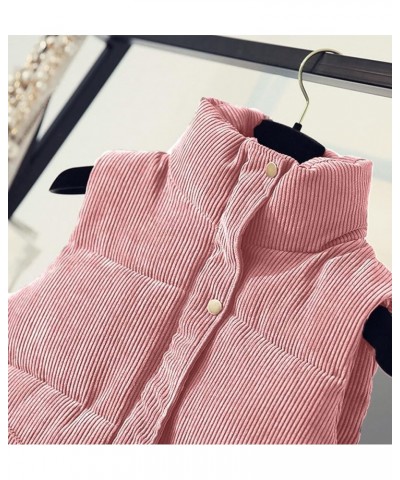 Women's Casual Corduroy Puffer Vest Stand Collar Sleeveless Zip Up Outwear Padded Gilet with Pockets Pink $22.73 Vests