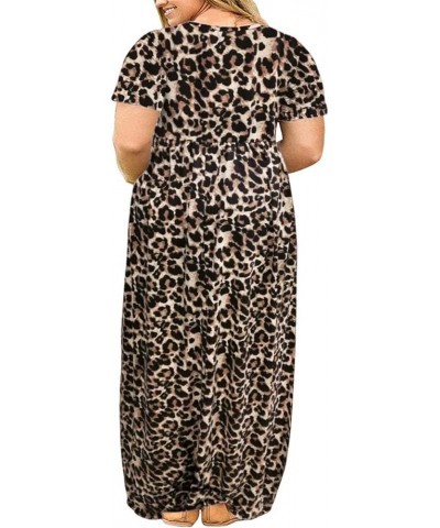 Women's Plus Size Short Sleeve Loose Plain Casual Long Maxi Dresses with Pockets 02-spotted Pattern Leopard $14.75 Dresses