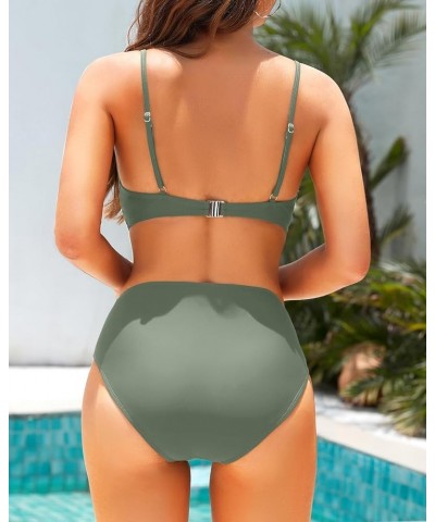 Women Underwire Bikini High Waisted Bathing Suit Tummy Control Two Piece Swimsuit Olive Green $21.59 Swimsuits