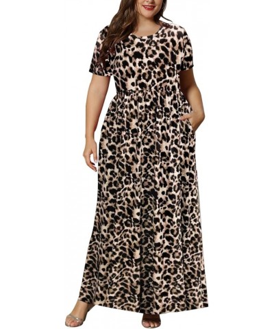 Women's Plus Size Short Sleeve Loose Plain Casual Long Maxi Dresses with Pockets 02-spotted Pattern Leopard $14.75 Dresses