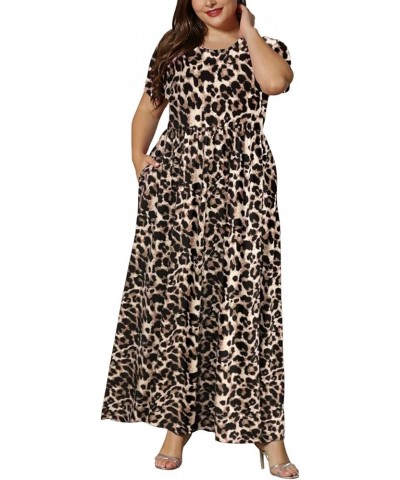 Women's Plus Size Short Sleeve Loose Plain Casual Long Maxi Dresses with Pockets 02-spotted Pattern Leopard $14.75 Dresses