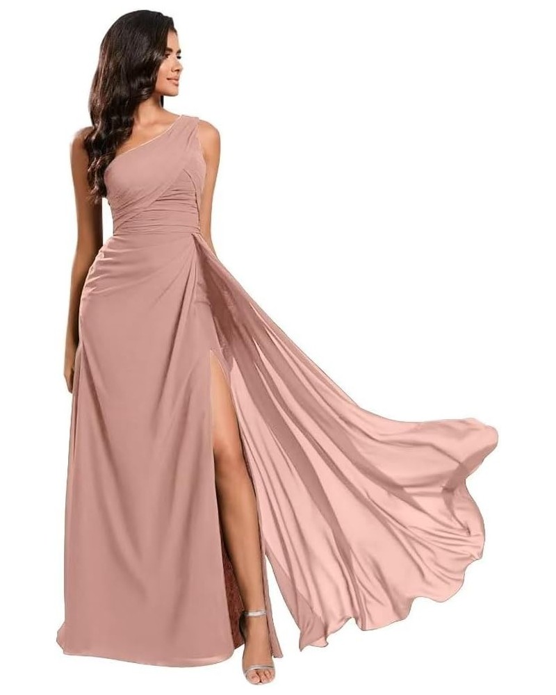 One Shoulder Chiffon Bridesmaid Dresses with Slit Long A Line Pleated Formal Maix Dress for Women 819 Dusty Rose $37.09 Dresses