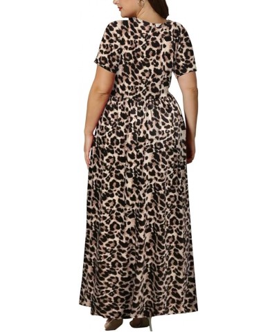 Women's Plus Size Short Sleeve Loose Plain Casual Long Maxi Dresses with Pockets 02-spotted Pattern Leopard $14.75 Dresses