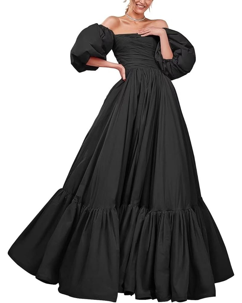 Puffy Sleeves Prom Dresses Long Ball Gown Off Shoulder Evening Gowns for Women Formal Wedding Dresses for Bride Black $36.08 ...