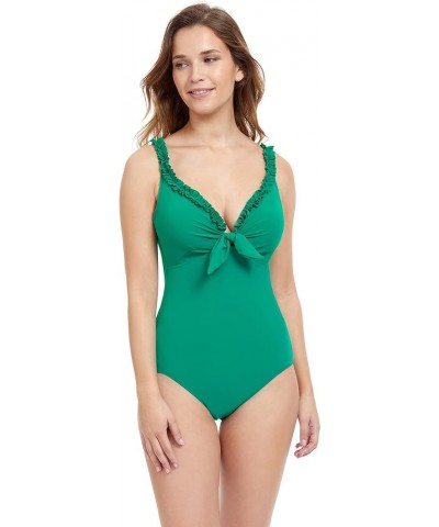 Women's Standard Frill Me V-Neck One Piece Teal $28.53 Swimsuits