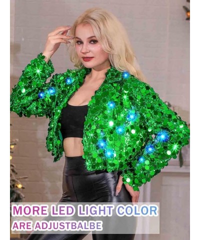 Light up Dots Sequin Jackets Sparkly Disco Long Sleeve Shiny Shrug Cropped Blazer Jacket for Women C-green $18.48 Blazers