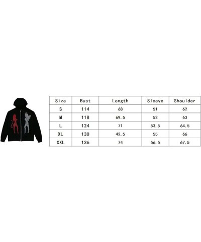 Unisex Men Women Oversized Streetwear Rhinestone Graphic Y2k Full Zip Up Hoodie Sparkly Hooded Sweatshirt Jacket Devil Angel-...