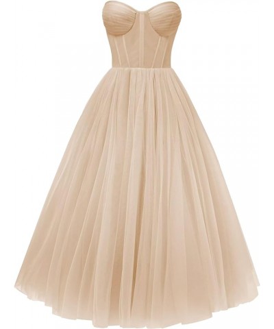 Elegant Tulle Short Prom Dresses for Teens Ball Gown Corset Homecoming Dresses Tea Length Formal Cocktail Dress Champagne $26...