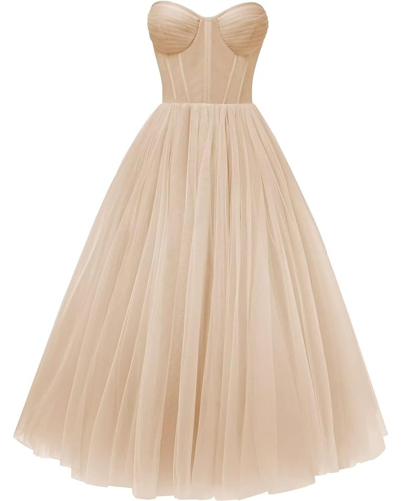 Elegant Tulle Short Prom Dresses for Teens Ball Gown Corset Homecoming Dresses Tea Length Formal Cocktail Dress Champagne $26...