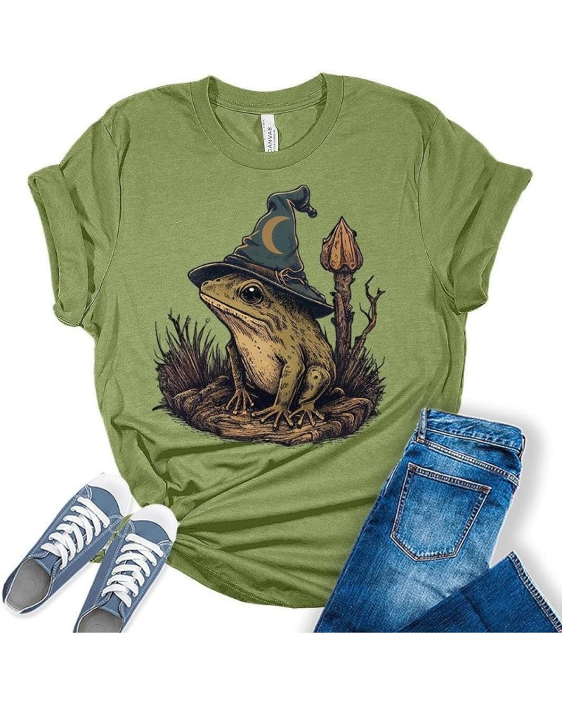 Frog Shirt Womens Cottagecore Wizard Frog Halloween Shirts Cute Fall Clothes Graphic Aesthetic Tees Heather Green $16.21 T-Sh...