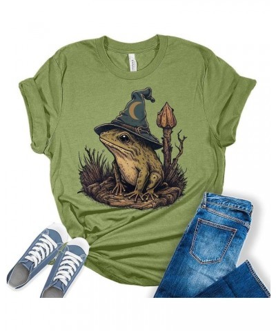 Frog Shirt Womens Cottagecore Wizard Frog Halloween Shirts Cute Fall Clothes Graphic Aesthetic Tees Heather Green $16.21 T-Sh...