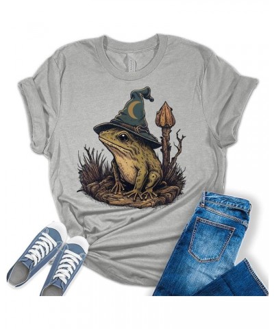 Frog Shirt Womens Cottagecore Wizard Frog Halloween Shirts Cute Fall Clothes Graphic Aesthetic Tees Heather Green $16.21 T-Sh...