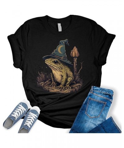 Frog Shirt Womens Cottagecore Wizard Frog Halloween Shirts Cute Fall Clothes Graphic Aesthetic Tees Heather Green $16.21 T-Sh...