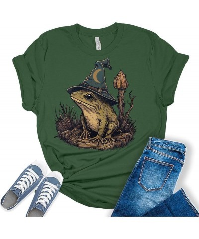 Frog Shirt Womens Cottagecore Wizard Frog Halloween Shirts Cute Fall Clothes Graphic Aesthetic Tees Heather Green $16.21 T-Sh...