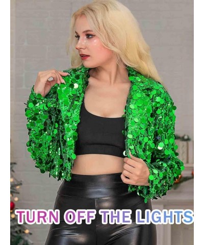 Light up Dots Sequin Jackets Sparkly Disco Long Sleeve Shiny Shrug Cropped Blazer Jacket for Women C-green $18.48 Blazers