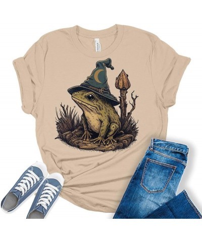 Frog Shirt Womens Cottagecore Wizard Frog Halloween Shirts Cute Fall Clothes Graphic Aesthetic Tees Heather Green $16.21 T-Sh...