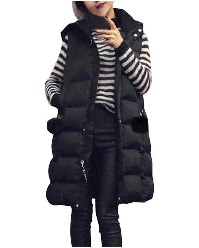 Oversized Long Down Vest for Women Lightweight Puffer Jackets with Hood Outdoor Coats Recreation Waistcoat Outerwear 04 Black...