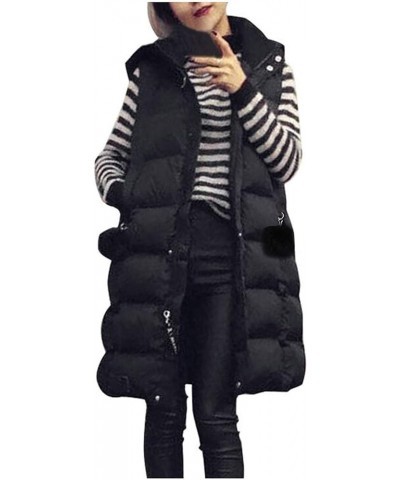 Oversized Long Down Vest for Women Lightweight Puffer Jackets with Hood Outdoor Coats Recreation Waistcoat Outerwear 04 Black...