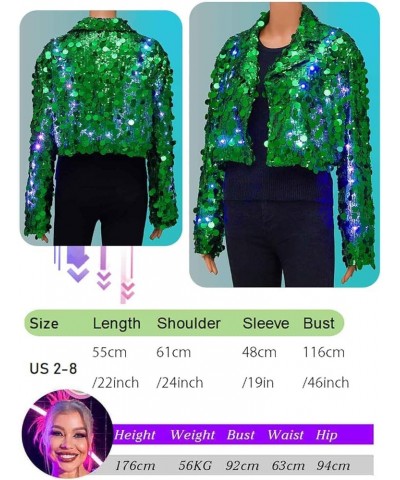 Light up Dots Sequin Jackets Sparkly Disco Long Sleeve Shiny Shrug Cropped Blazer Jacket for Women C-green $18.48 Blazers