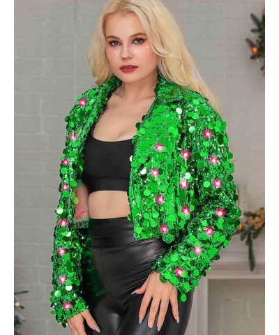 Light up Dots Sequin Jackets Sparkly Disco Long Sleeve Shiny Shrug Cropped Blazer Jacket for Women C-green $18.48 Blazers