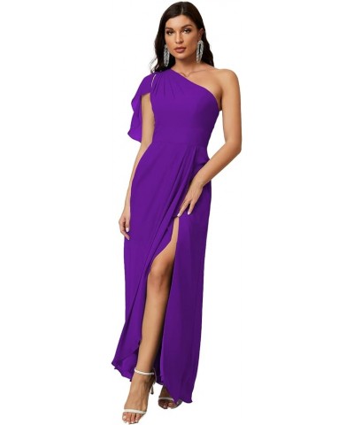 One Shoulder Long Bridesmaid Dresses A-line Formal Evening Gown Side Split Purple $43.48 Dresses