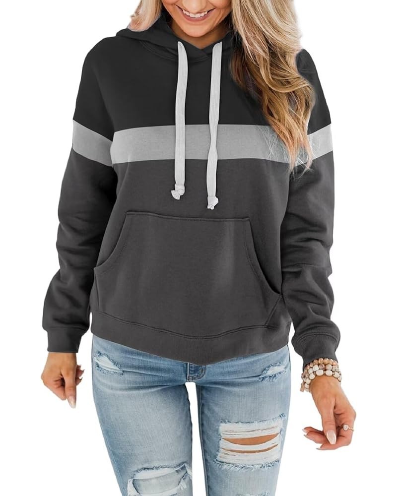 Women's Lightweight Pullover Hoodies Casual Long Sleeve Sweatshirts Tops with Pocket C Black-gray-charcoal $11.65 Hoodies & S...