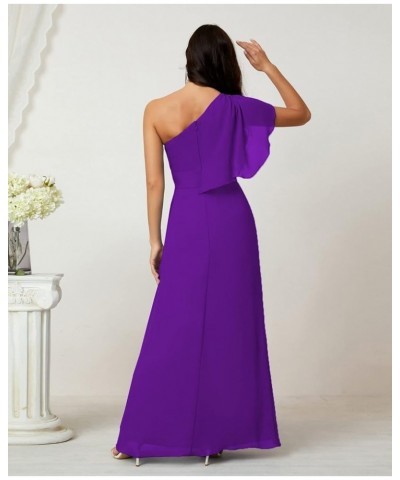 One Shoulder Long Bridesmaid Dresses A-line Formal Evening Gown Side Split Purple $43.48 Dresses