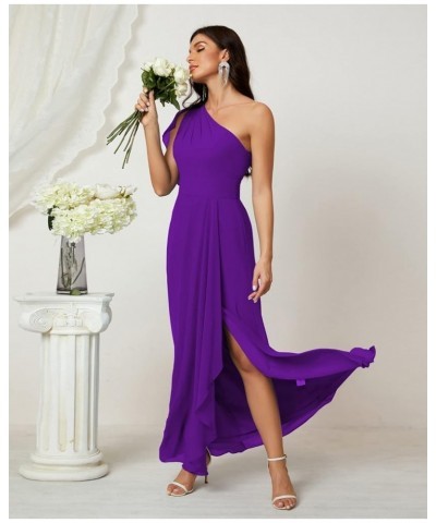 One Shoulder Long Bridesmaid Dresses A-line Formal Evening Gown Side Split Purple $43.48 Dresses