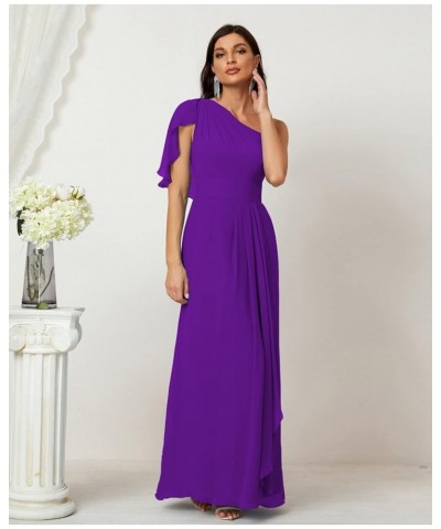 One Shoulder Long Bridesmaid Dresses A-line Formal Evening Gown Side Split Purple $43.48 Dresses