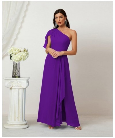 One Shoulder Long Bridesmaid Dresses A-line Formal Evening Gown Side Split Purple $43.48 Dresses