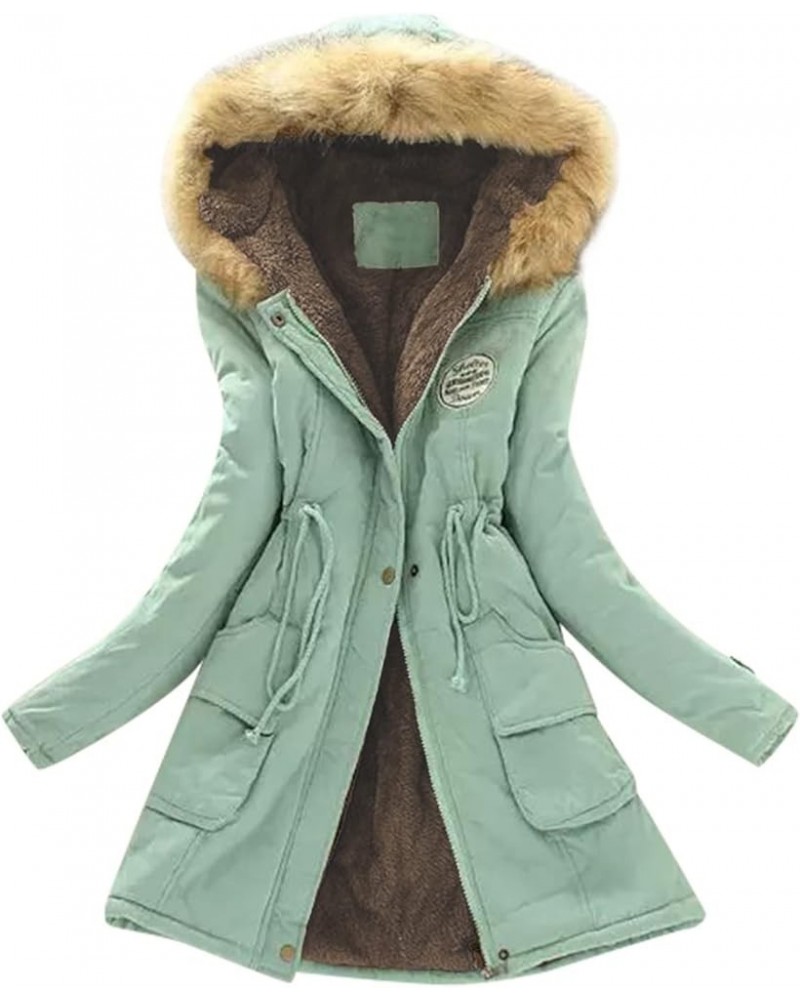 Long Winter Coats for Women Warm Thicken Fleece Lined Coat Faux Fur Parka Jacket Winter Long Outwear with Pockets 01 Mint Gre...